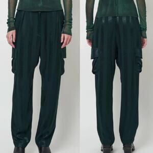 Raquel Allegra Women's Satin Stripe Pine Carly Pant S Green Cargo Straight Leg